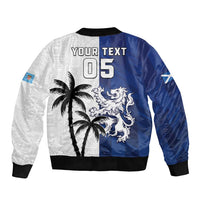 Fiji And Scotland Rugby Custom Sleeve Zip Bomber Jacket Fijian Palm Tree With Thistle Together