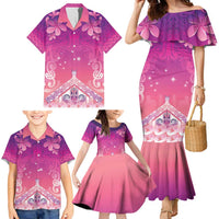 New Zealand Matariki Family Matching Mermaid Dress and Hawaiian Shirt Maori Marae Purple Galaxy