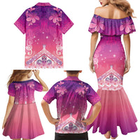 New Zealand Matariki Family Matching Mermaid Dress and Hawaiian Shirt Maori Marae Purple Galaxy