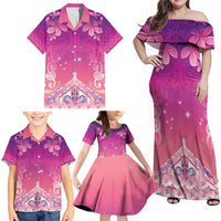 New Zealand Matariki Family Matching Off Shoulder Maxi Dress and Hawaiian Shirt Maori Marae Purple Galaxy