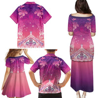 New Zealand Matariki Family Matching Puletasi and Hawaiian Shirt Maori Marae Purple Galaxy