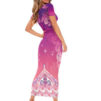 New Zealand Matariki Family Matching Short Sleeve Bodycon Dress and Hawaiian Shirt Maori Marae Purple Galaxy