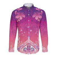 New Zealand Matariki Long Sleeve Button Shirt Maori Marae Purple Galaxy
