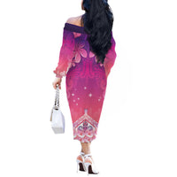 New Zealand Matariki Off The Shoulder Long Sleeve Dress Maori Marae Purple Galaxy