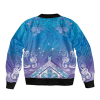 New Zealand Matariki Bomber Jacket Maori Marae Cyan Galaxy