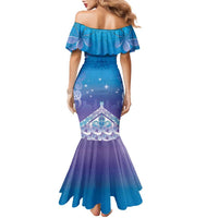 New Zealand Matariki Family Matching Mermaid Dress and Hawaiian Shirt Maori Marae Cyan Galaxy