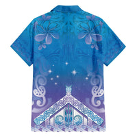 New Zealand Matariki Family Matching Off The Shoulder Long Sleeve Dress and Hawaiian Shirt Maori Marae Cyan Galaxy