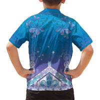 New Zealand Matariki Kid Hawaiian Shirt Maori Marae Cyan Galaxy