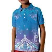 New Zealand Matariki Kid Polo Shirt Maori Marae Cyan Galaxy