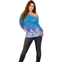 New Zealand Matariki Off Shoulder Sweater Maori Marae Cyan Galaxy