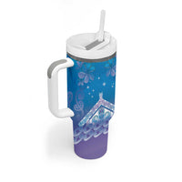 New Zealand Matariki Tumbler With Handle Maori Marae Cyan Galaxy