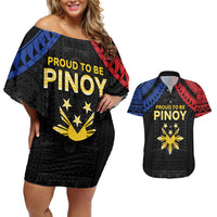 Philippines Independence Day Couples Matching Off Shoulder Short Dress and Hawaiian Shirt Proud To Be Pinoy