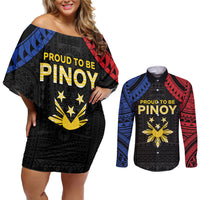 Philippines Independence Day Couples Matching Off Shoulder Short Dress and Long Sleeve Button Shirt Proud To Be Pinoy