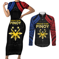 Philippines Independence Day Couples Matching Short Sleeve Bodycon Dress and Long Sleeve Button Shirt Proud To Be Pinoy