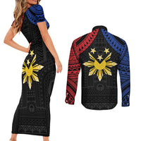 Philippines Independence Day Couples Matching Short Sleeve Bodycon Dress and Long Sleeve Button Shirt Proud To Be Pinoy