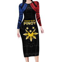 Philippines Independence Day Family Matching Long Sleeve Bodycon Dress and Hawaiian Shirt Proud To Be Pinoy LT05 Mom's Dress Black - Polynesian Pride