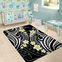 Plumeria With Black Polynesian Tattoo Pattern Area Rug