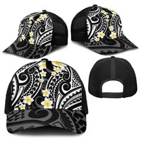 Plumeria With Black Polynesian Tattoo Pattern Baseball Net Cap - Polynesian Pride