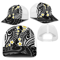 Plumeria With Black Polynesian Tattoo Pattern Baseball Net Cap - Polynesian Pride