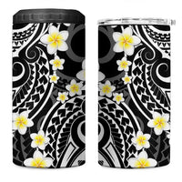 Plumeria With Black Polynesian Tattoo Pattern 4 in 1 Can Cooler Tumbler