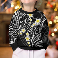 Plumeria With Black Polynesian Tattoo Pattern Kid Ugly Christmas Sweater