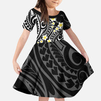 Plumeria With Black Polynesian Tattoo Pattern Kid Short Sleeve Dress