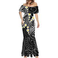 Plumeria With Black Polynesian Tattoo Pattern Mermaid Dress LT05 - Polynesian Pride