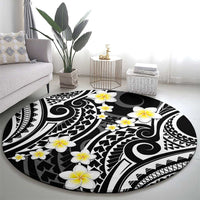 Plumeria With Black Polynesian Tattoo Pattern Round Carpet