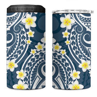 Plumeria With Blue Polynesian Tattoo Pattern 4 in 1 Can Cooler Tumbler