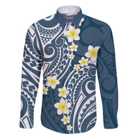Plumeria With Blue Polynesian Tattoo Pattern Family Matching Summer Maxi Dress and Hawaiian Shirt LT05 Dad's Shirt - Long Sleeve Blue - Polynesian Pride