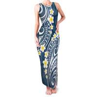 Plumeria With Blue Polynesian Tattoo Pattern Family Matching Tank Maxi Dress and Hawaiian Shirt