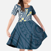 Plumeria With Blue Polynesian Tattoo Pattern Kid Short Sleeve Dress