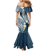 Plumeria With Blue Polynesian Tattoo Pattern Mermaid Dress LT05 - Polynesian Pride