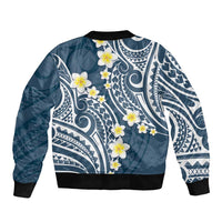 Plumeria With Blue Polynesian Tattoo Pattern Sleeve Zip Bomber Jacket LT05 - Polynesian Pride