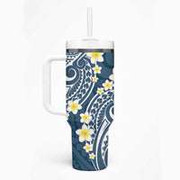 Plumeria With Blue Polynesian Tattoo Pattern Tumbler With Handle