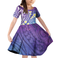 Plumeria With Galaxy Polynesian Tattoo Pattern Family Matching Off Shoulder Short Dress and Hawaiian Shirt
