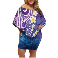 Plumeria With Galaxy Polynesian Tattoo Pattern Family Matching Off Shoulder Short Dress and Hawaiian Shirt