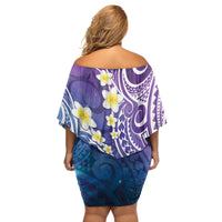 Plumeria With Galaxy Polynesian Tattoo Pattern Family Matching Off Shoulder Short Dress and Hawaiian Shirt