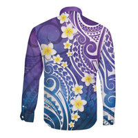 Plumeria With Galaxy Polynesian Tattoo Pattern Long Sleeve Button Shirt