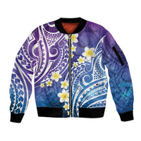 Plumeria With Galaxy Polynesian Tattoo Pattern Sleeve Zip Bomber Jacket LT05 Unisex Galaxy - Polynesian Pride