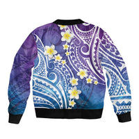 Plumeria With Galaxy Polynesian Tattoo Pattern Sleeve Zip Bomber Jacket LT05 - Polynesian Pride