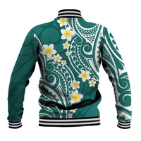 Plumeria With Teal Polynesian Tattoo Pattern Baseball Jacket
