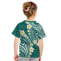 Plumeria With Teal Polynesian Tattoo Pattern Kid T Shirt