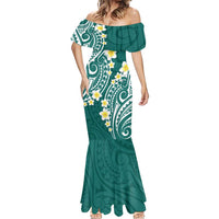 Plumeria With Teal Polynesian Tattoo Pattern Mermaid Dress LT05 - Polynesian Pride