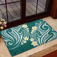 Plumeria With Teal Polynesian Tattoo Pattern Rubber Doormat
