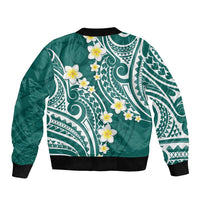 Plumeria With Teal Polynesian Tattoo Pattern Sleeve Zip Bomber Jacket LT05 - Polynesian Pride