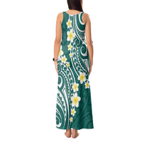 Plumeria With Teal Polynesian Tattoo Pattern Tank Maxi Dress