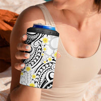 Plumeria With White Polynesian Tattoo Pattern 4 in 1 Can Cooler Tumbler