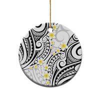 Plumeria With White Polynesian Tattoo Pattern Ceramic Ornament