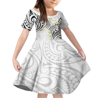 Plumeria With White Polynesian Tattoo Pattern Family Matching Off The Shoulder Long Sleeve Dress and Hawaiian Shirt